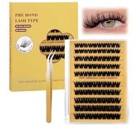 Pre Glued Cluster Lashes,100PCS Self Adhesive Eyelashes 10-16mm No Glue Need Press On Lash Clusters, Reusable Pre Glued Wispy Eyelash Clusters with Tweezer