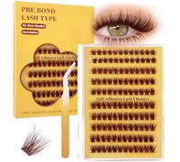 Pre Glued Cluster Lashes, Brown Cluster Lashes 120PCS No Glue Need,10-16mm Self Adhesive Eyelashes Natural Individual Eyelashes Easy Apply Reusable Preglued D Curl Lash Clusters with Tweezer