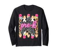 Pre-K Girls Pencils Preppy Stripe Leopard Composition Long Sleeve T-Shirt