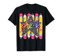 Pre-K Girls Pencils Stripe Rainbow Leopard Composition T-Shirt