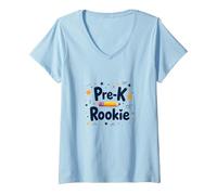 Pre-K Rookie: Adorable First Day School Celebration V-Neck T-Shirt, Women, Baby Blue, XXL