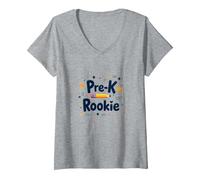 Pre-K Rookie: Adorable First Day School Celebration V-Neck T-Shirt, Women, Heather Grey, M