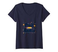 Pre-K Rookie: Adorable First Day School Celebration V-Neck T-Shirt, Women, Navy, L