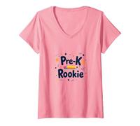 Pre-K Rookie: Adorable First Day School Celebration V-Neck T-Shirt, Women, Pink, M