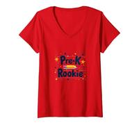 Pre-K Rookie: Adorable First Day School Celebration V-Neck T-Shirt, Women, Red, L