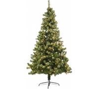 Pre-Lit 2.1m/7ft Artificial Christmas Tree Green Lincoln Pine 800 Tips - 200 Warm White LED Lights - 8 Light Modes - Traditional Realistic Natural Branches Metal Stand Festive Xmas Home Decoration