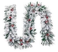 Pre-Lit Artificial Christmas Garland,2.7M Thick Snow Flocked Garlands with Lights,9ft Artificial Wealth Galand with Pine Cones and Berries for Xmas Tree Wedding Party Stairs