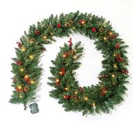 Pre-Lit Artificial Christmas Garland, 9 Ft with 50 Led Lights, Portable LED Battery Operated Pine Garland, with Pine Cones and timers for Walls, Stairs and Fireplace