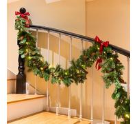 Pre-Lit Artificial Christmas Garland-Carolina Pine,White Lights,Decorated with Glitter,Pine Cones,Berry Clusters,Battery Operated-Christmas Decorations,Garlands for Decoration Christmas 9 Feet 1 pcs