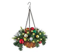 Pre-Lit Artificial Christmas Hanging Basket - Christmas Decoration LED Lights Hanging Basket, Flocking Mixed Garland Ornament for Christmas Indoor Outdoor Home Party Supplies (B)