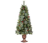 Pre-lit Artificial Christmas Tree 120cm/4ft,Potted Decorated Pine Xmas Tree with 100 Warm White LED Lights & 15 Red Berry & 10 Pinecone for Indoor Outdoor