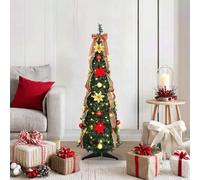 Pre-lit Artificial Christmas Tree, 125 cm Green PVC, with 50 Warm White LED Lights, 8 Flash Modes, Pop-Up Design, for Indoor & Sheltered Outdoor Holiday Decor
