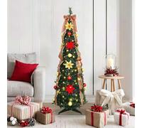 Pre-lit Artificial Christmas Tree, 155 cm Green PVC, 100 Warm White LEDs, 8 Flash Modes, Collapsible, USB Powered, for Indoor & Sheltered Outdoor Use