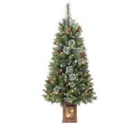 Pre-lit Artificial Christmas Tree 4ft, 256 Branches Tips Potted Decorated Pine Xmas Tree with LED Lights & 12 Red Berry & 12 Pinecone for Indoor Outdoor