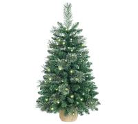 Pre-lit artificial Christmas tree 90cm/3ft,100 PVC Branches Tips+20 Flowering Pine Needles+Burlap Wrapped Plastic Base,Green Xmas Tree for Tabletop or Desk