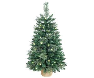 Pre-lit artificial Christmas tree 90cm/3ft,100 PVC Branches Tips+20 Flowering Pine Needles+Burlap Wrapped Plastic Base,Green Xmas Tree for Tabletop or Desk