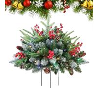 Pre-Lit Artificial Christmas Tree Urn Filler, 18 Inch Outdoor LED Lighted Trees with Timer, Battery Operated Multi-Color Changing Prelit Christmas Urn Filler for Planter, Front Porch Yard Decoration