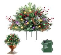 Pre-Lit Artificial Christmas Tree Urn Filler, 18in Lighted Artificial Xmas Pine Trees with Tripod Stake 60 LED Lights for Porch Yard Garden Flower Beds (D-1pc)