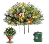 Pre-Lit Artificial Christmas Tree Urn Filler, 18in Lighted Artificial Xmas Pine Trees with Tripod Stake 60 LED Lights for Porch Yard Garden Flower Beds (A-1pc)