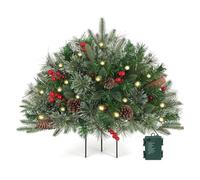 Pre-lit Artificial Christmas Tree Urn Filler, Artificial Christmas Tree Feel Real Urn Filler with Light&Tripod Stake, Weatherproof Sparkle Holiday Planters (Warm light-A)