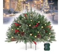 Pre-lit Artificial Christmas Tree Urn Filler, Christmas Urn Filler with Lights and Tripod Stake, Weatherproof Christmas Outdoor Holiday Decorations for Porch, Yard, Garden, Flower Beds (1PCS-a)