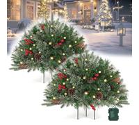 Pre-lit Artificial Christmas Tree Urn Filler, Christmas Urn Filler with Lights and Tripod Stake, Weatherproof Christmas Outdoor Holiday Decorations for Porch, Yard, Garden, Flower Beds (2PCS-a)