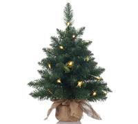 Pre-Lit Artificial Mini Christmas Tree 20 Inch Pine Tree with 20 LED Lights and Burlap Base, 70 Branch Tips for Desktop Decor