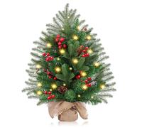 Pre-Lit Artificial Mini Christmas Tree 21 Inch decoration with LED String Lights (AA batteries not include), Red Pine Cones Red Berries, Green, 55cm Christmas Warm adorable Convenient Decor