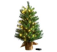 Pre-lit Artificial Mini Christmas Tree, 60cm High with 50 Warm Lights, Artificial Xmas Tree, 72 Branch Tips, Battery Operated Small Xmas Tree for Table Desk Best Holiday Home Decorations