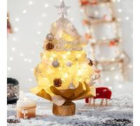 Pre-Lit Artificial Mini Christmas Tree, Artificial Christmas Tree with Christmas Baubles,Star Tree Topper, Merry Christmas Sign, Small Pine Xmas Tree for Tabletop Home Decor (White, 17.7in)