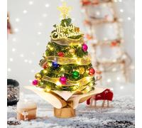 Pre-Lit Artificial Mini Christmas Tree, Artificial Christmas Tree with Christmas Baubles,Star Tree Topper, Merry Christmas Sign, Small Pine Xmas Tree for Tabletop Home Decor (Green, 23.6in)