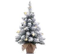 Pre-Lit Artificial Mini Christmas Tree with LED Lights,20 Inch Snow Flocked Pine Xmas Tree,70 Branch Tips,Desktop Tabletop Christmas Tree Burlap Base-(50cm)
