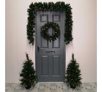 Pre Lit Christmas Door Decoration Kit - 90cm Trees / Garland & 60cm Wreath Samuel Alexander Green One Size