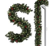 Pre Lit Christmas Garland - 5.9Ft Artificial Green Garland with Lights, Lighted Christmas Garlands | Battery Powered Red Berry Christmas Garland with 2 Lighting Modes, Faux Christmas Vine for Festive