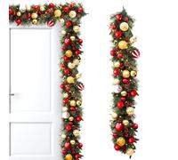 Pre-lit Christmas Garland | Battery Operated 53 Inch Christmas Garland With 8 Changeable Lights,Christmas Decorations With Pinecones, Red Berries, Glitter Ball, Plug In Tree Garland For Mantle