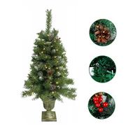 Pre-lit Christmas Tree Artificial Xmas Tree with warm white Light & Retro Base X-mas Traditional Decoration for Home Doorway and Pathway - 8 Light Settings Prelit X-mas Tree Indoor (90cm (3 Feet))