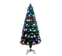 5Ft/150cm Fibre Optic Christmas Tree with Star Topper - Hanging Pastel Stars & Baubles Decorations - Pre-Lit Green Artificial Xmas Tree - Multicolor Changing Lights