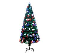 4Ft/120cm Fibre Optic Christmas Tree with Star Topper - Hanging Pastel Stars & Baubles Decorations - Pre-Lit Green Artificial Xmas Tree - Multicolor Changing Lights