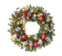 Pre-Lit Christmas Wreath,Christmas Wreaths for Front Door, Indoor Outdoor Artificial Xmas Wreath Winter Wreath for Christmas Decorations Holiday Party Home Decor (D with Light)