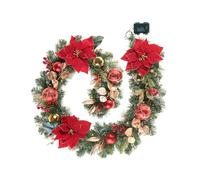 Pre-Lit Decorated Christmas Garland, Red & Gold, 6 ft - Battery Operated with 8 Light Modes and Timer