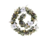 Pre-Lit Decorated Frosted Garland, White/Silver, 9 ft