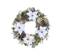 Pre-Lit Decorated Frosted Wreath, White/Silver, 60 cm
