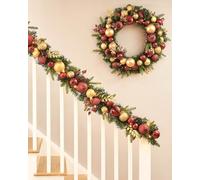 Pre-Lit Decorated Garland, Burgundy/Gold