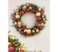 Pre-Lit Decorated Wreath, Burgundy/Gold