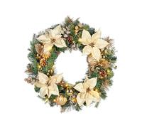 Pre-Lit Decorated Wreath, Cream/Gold, 60 cm