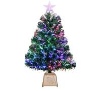 Pre-Lit Fibre Optic Christmas Tree, 61 cm, LED Lights, Star Topper, Artificial Mini Tabletop Tree for Holiday Decor