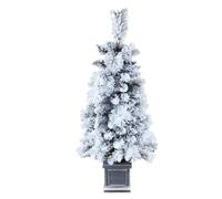4ft Pre-lit Christmas Tree Artificial Xmas Tree with LED Lights & Retro Base X-mas Traditional Decoration for Home Doorway and Pathway 120cm White Frosty