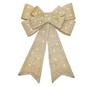 Pre-lit Gold Christmas Bow - Flashing, Dimmable LEDs, Timer,Remote Control, Long Life, Sticky Pads - 22 Inch Gold Xmas Door Bow/Christmas Tree Topper, Xmas Wreaths Alternative