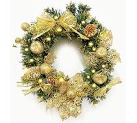 Pre Lit Gold Door Wreath Christmas Garland Swag With Warm White Lights