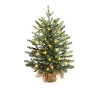 Pre-Lit Green Artificial Christmas Tree 18in (45cm) - Flame Retardant, Warm White LEDs, Battery-Powered with Remote/Timer, Woven Base, Festive Home Decoration (With light strip)